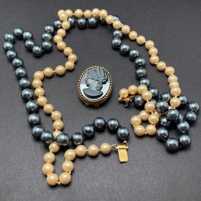 LOT 75: Collection of Vintage Jewelry - Cameo Brooch / Necklace, Bracelets and Earrings