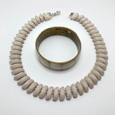 LOT 76: Gorgeous Vintage Jewelry - Necklaces (Kiam Family), Mother of Pearl Bangle Bracelet / Pin and Ring