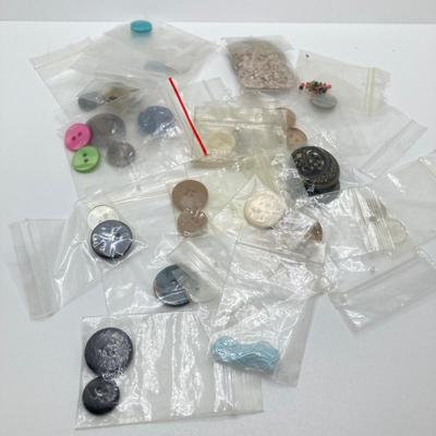 LOT 78: Vintage Sewing / Crafting Collection - Buttons, Scissors, Pins with Stained Glass Mirror and Trinket Holder