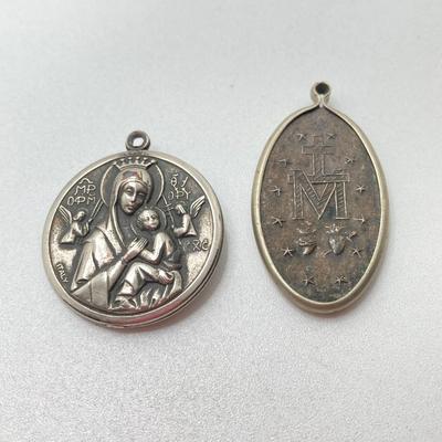 LOT 79: Vintage Religious Collection - Sterling Pendant / Metal, Made in Italy Rosary Beads, Medals and More