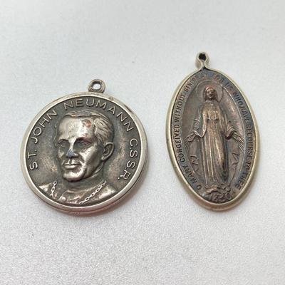 LOT 79: Vintage Religious Collection - Sterling Pendant / Metal, Made in Italy Rosary Beads, Medals and More