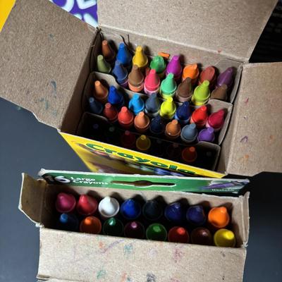 LOT 112: Art Supplies: Crayons, Colored Pencils, Paint Brushes, Coloring Book & More
