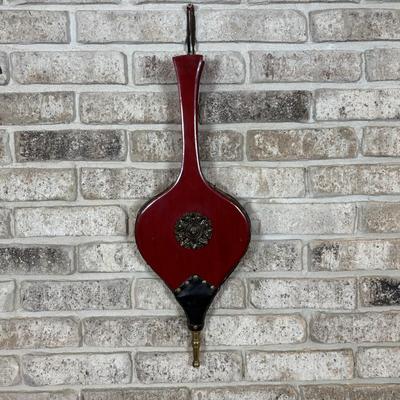 LOT 120: Fireplace Accessories: Brass Kindling Bucket, Bellows, Wrought Iron Natural Bristle Broom & More