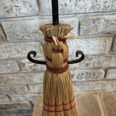 LOT 120: Fireplace Accessories: Brass Kindling Bucket, Bellows, Wrought Iron Natural Bristle Broom & More