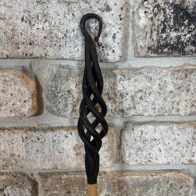 LOT 120: Fireplace Accessories: Brass Kindling Bucket, Bellows, Wrought Iron Natural Bristle Broom & More