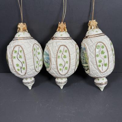 LOT 123: Bradford Exchange Irish Blessing Ornaments & Lefton Holy Family Figurines