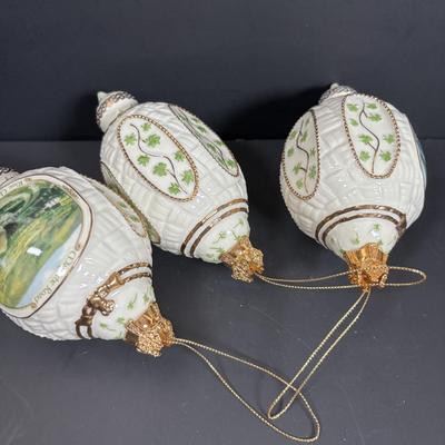 LOT 123: Bradford Exchange Irish Blessing Ornaments & Lefton Holy Family Figurines