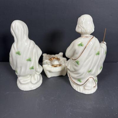 LOT 123: Bradford Exchange Irish Blessing Ornaments & Lefton Holy Family Figurines