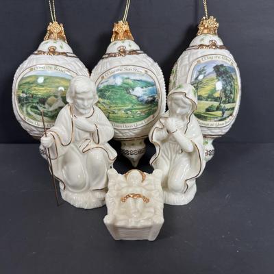 LOT 123: Bradford Exchange Irish Blessing Ornaments & Lefton Holy Family Figurines