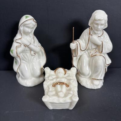LOT 123: Bradford Exchange Irish Blessing Ornaments & Lefton Holy Family Figurines
