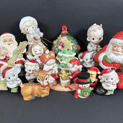 LOT 127: Holiday Figurines Collection: 1984 Cabbage Patch, Precious Moments, Santa Stocking Holders, Enesco & More