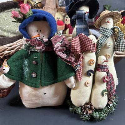 LOT 132: Basket Full of Christmas Decor: Snowmen, Ornaments Santa, Angels