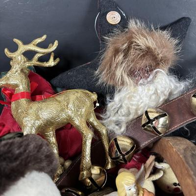 LOT 132: Basket Full of Christmas Decor: Snowmen, Ornaments Santa, Angels