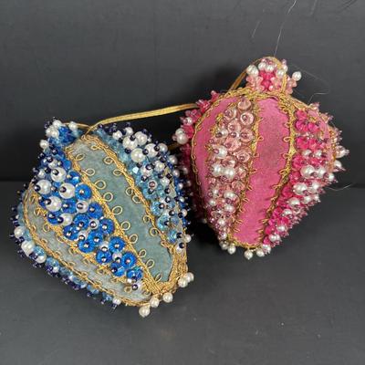 LOT 133: Holiday Ornament Collection: Vintage Pushpins, Beaded Slippers, Tassels