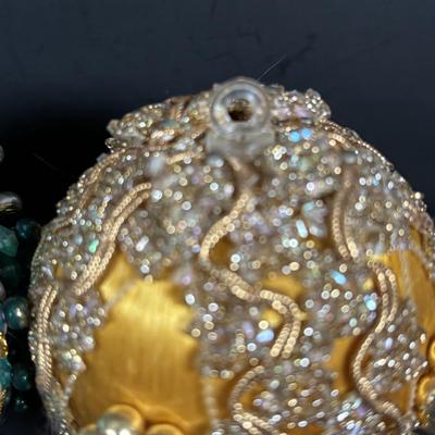 LOT 133: Holiday Ornament Collection: Vintage Pushpins, Beaded Slippers, Tassels