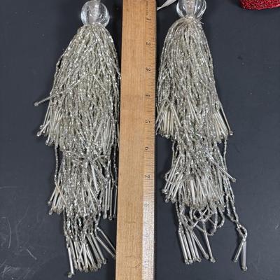 LOT 133: Holiday Ornament Collection: Vintage Pushpins, Beaded Slippers, Tassels