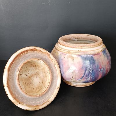 LOT 137: Anne-Hise Pottery Bowl, Winegar Stoneware Oil Lamp, Pottery Wall Pocket & More