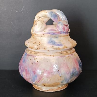 LOT 137: Anne-Hise Pottery Bowl, Winegar Stoneware Oil Lamp, Pottery Wall Pocket & More