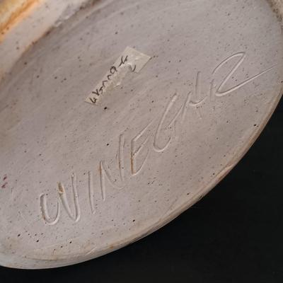 LOT 137: Anne-Hise Pottery Bowl, Winegar Stoneware Oil Lamp, Pottery Wall Pocket & More