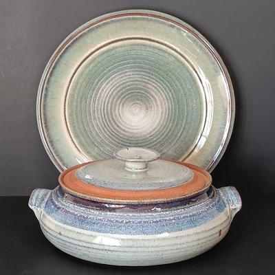 LOT 138: Lipkin Pottery Signed Covered Bowl & Pottery Art Plate