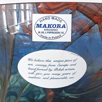 LOT 139: Makora Art Glass Bowl & Signed Deeble Etched Glass Bowl