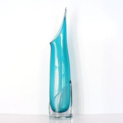LOT 140: Signed Blue Swung Glass Vase with Signed Orrefors-Style Purple Bud Vase