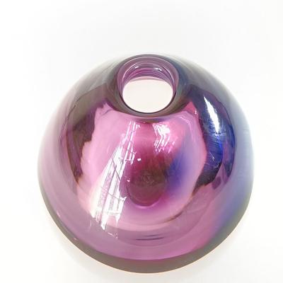 LOT 140: Signed Blue Swung Glass Vase with Signed Orrefors-Style Purple Bud Vase