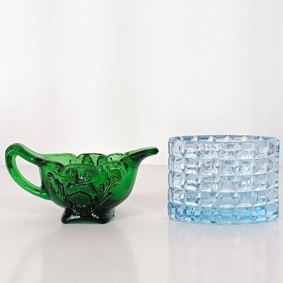 LOT 142: Lefton China Trinket Dish, Fused Art Glass Plate, Pink Ruffle Top Vase & More