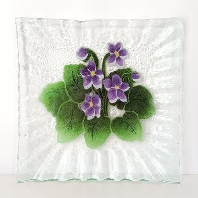 LOT 142: Lefton China Trinket Dish, Fused Art Glass Plate, Pink Ruffle Top Vase & More