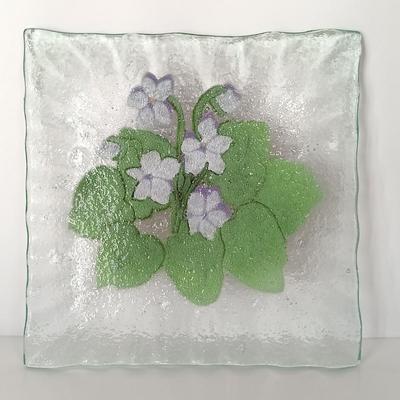 LOT 142: Lefton China Trinket Dish, Fused Art Glass Plate, Pink Ruffle Top Vase & More