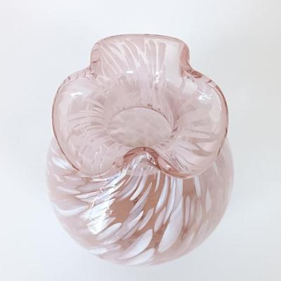 LOT 142: Lefton China Trinket Dish, Fused Art Glass Plate, Pink Ruffle Top Vase & More