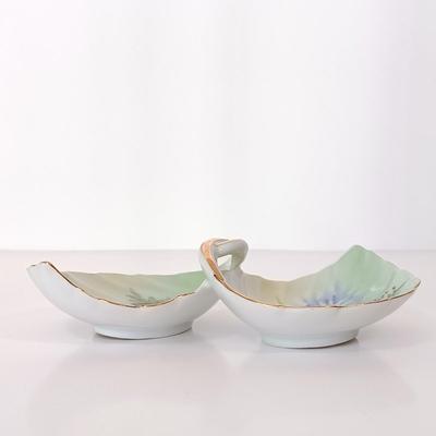 LOT 142: Lefton China Trinket Dish, Fused Art Glass Plate, Pink Ruffle Top Vase & More