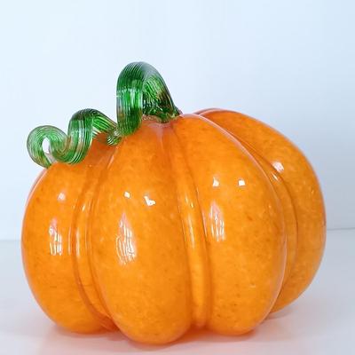 LOT 145: Set of (2) Handmade Glass Art Pumpkins