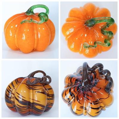 LOT 145: Set of (2) Handmade Glass Art Pumpkins