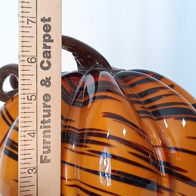 LOT 145: Set of (2) Handmade Glass Art Pumpkins