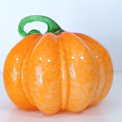 LOT 145: Set of (2) Handmade Glass Art Pumpkins