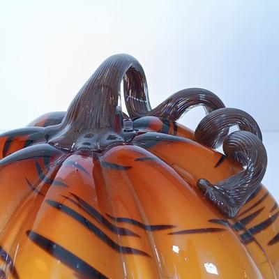 LOT 145: Set of (2) Handmade Glass Art Pumpkins