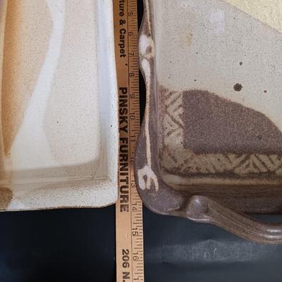 LOT 148: Signed Michael Obranovich Pottery Tray & Signed Pottery Tray with Handles