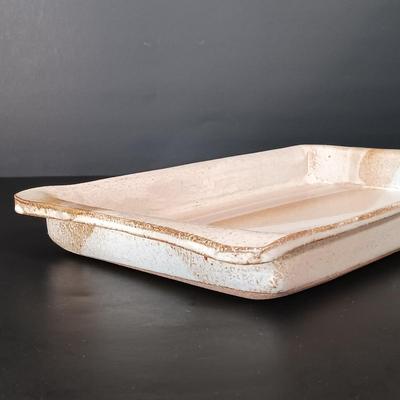 LOT 148: Signed Michael Obranovich Pottery Tray & Signed Pottery Tray with Handles