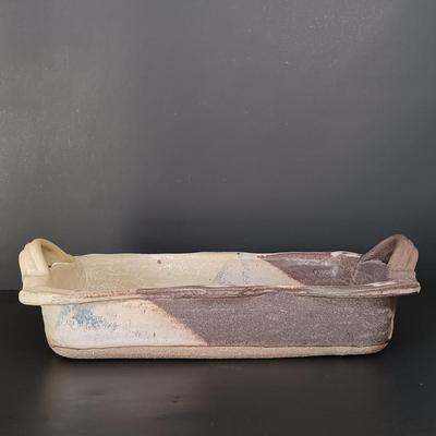 LOT 148: Signed Michael Obranovich Pottery Tray & Signed Pottery Tray with Handles