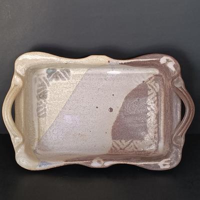 LOT 148: Signed Michael Obranovich Pottery Tray & Signed Pottery Tray with Handles