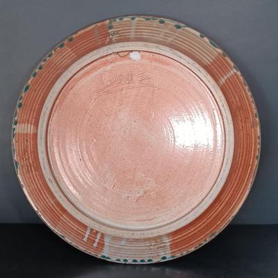 LOT 151: Davis Signed Spiral Art Plate, Signed Stoneware Dish & Signed Pottery Wall Art