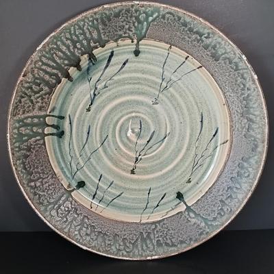 LOT 151: Davis Signed Spiral Art Plate, Signed Stoneware Dish & Signed Pottery Wall Art