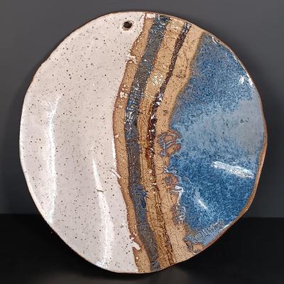 LOT 151: Davis Signed Spiral Art Plate, Signed Stoneware Dish & Signed Pottery Wall Art