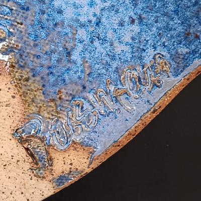 LOT 151: Davis Signed Spiral Art Plate, Signed Stoneware Dish & Signed Pottery Wall Art