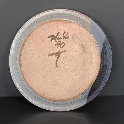 LOT 151: Davis Signed Spiral Art Plate, Signed Stoneware Dish & Signed Pottery Wall Art