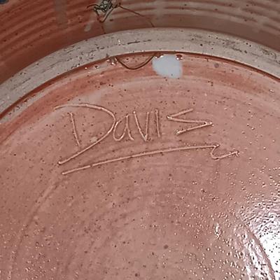 LOT 151: Davis Signed Spiral Art Plate, Signed Stoneware Dish & Signed Pottery Wall Art