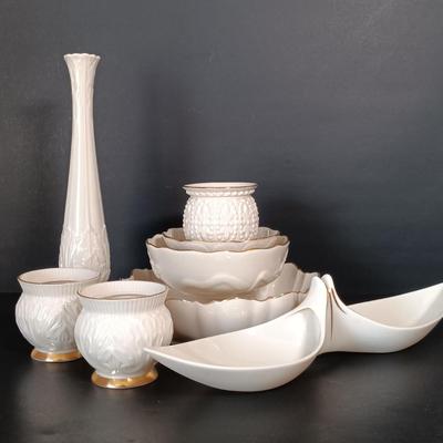 LOT 153: Lenox Collection- Beaded Tea Light, Symphony Divided Dish, Teardrop Serving Dish & More