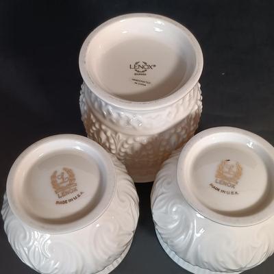 LOT 153: Lenox Collection- Beaded Tea Light, Symphony Divided Dish, Teardrop Serving Dish & More