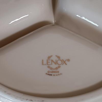 LOT 153: Lenox Collection- Beaded Tea Light, Symphony Divided Dish, Teardrop Serving Dish & More
